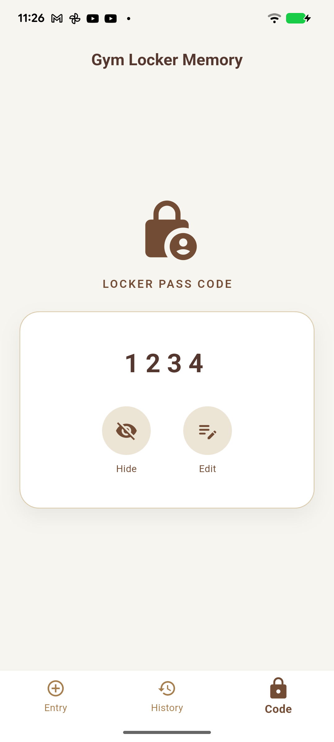 Code tab with masked code and visibility toggle
